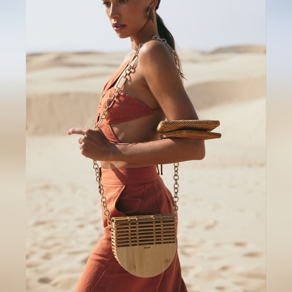 cult gaia Handbags - CULT GAIA ARK GAIA'S FLAP CROSSBODY BAG IN NATURAL TAN